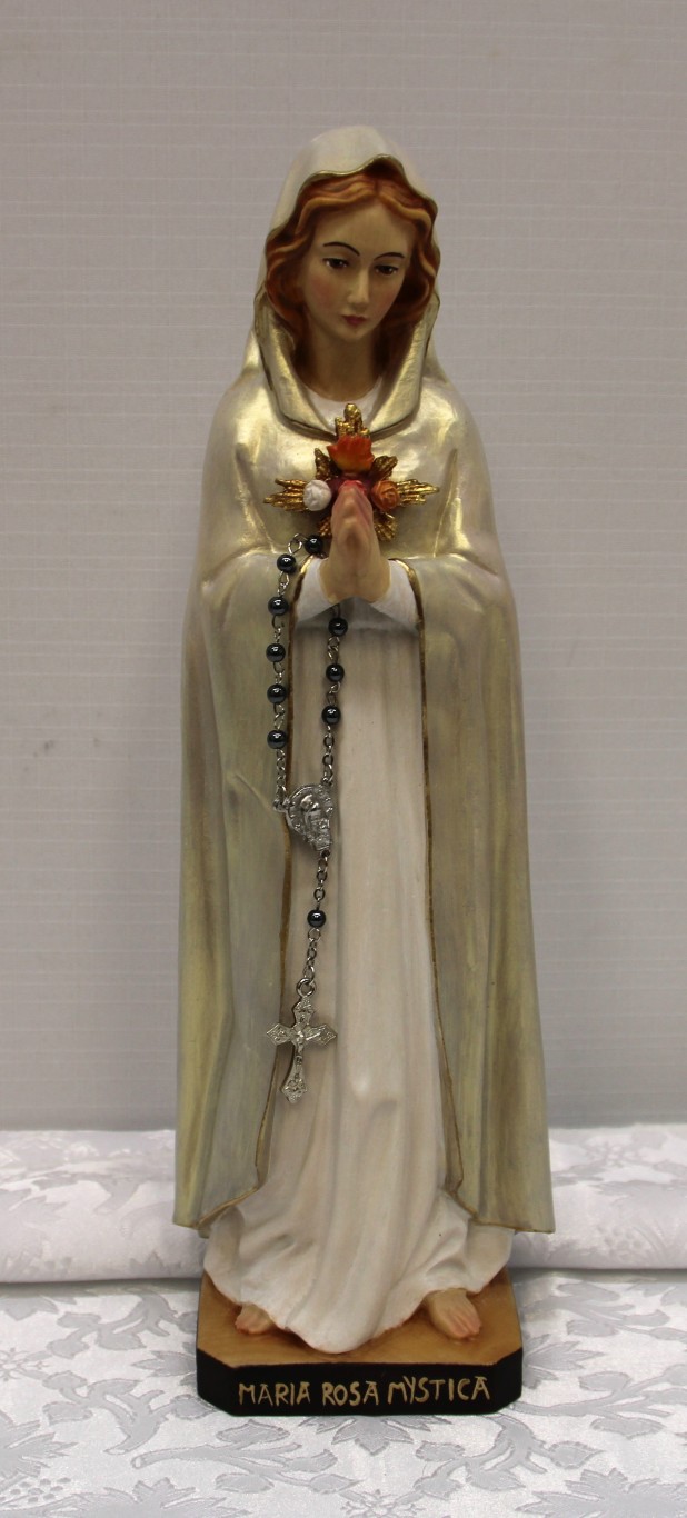 11 1/2" Wood Carved Rosa Mystica Statue